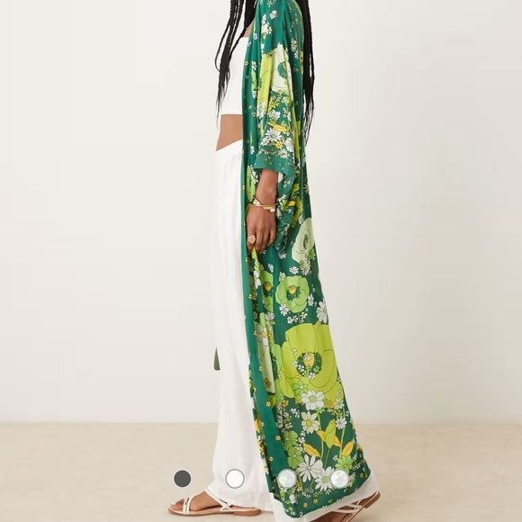 Free People Green Floral Maxi Kimono/Robe In Jungle Combo - Picture 8 of 15